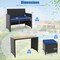 Outdoor Patio Dining Set PE Rattan Acacia Wood Loveseat Table 2 Ottomans Navy Cushion